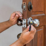 wood door and locksmith maintain silver knob